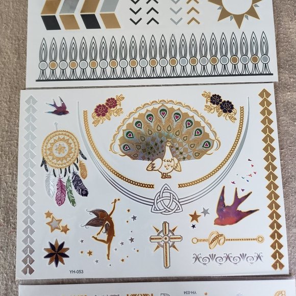 3 sheets Golden Silver Temporary Tattoo - Picture 4 of 13